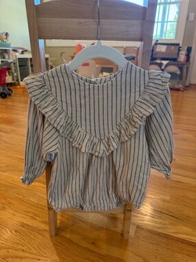 Rylee & Cru Beige Top with Black Stripes and Ruffle One Piece